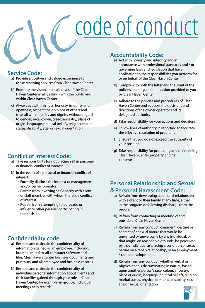 Poster - Clear Haven Center Staff Code of Conduct